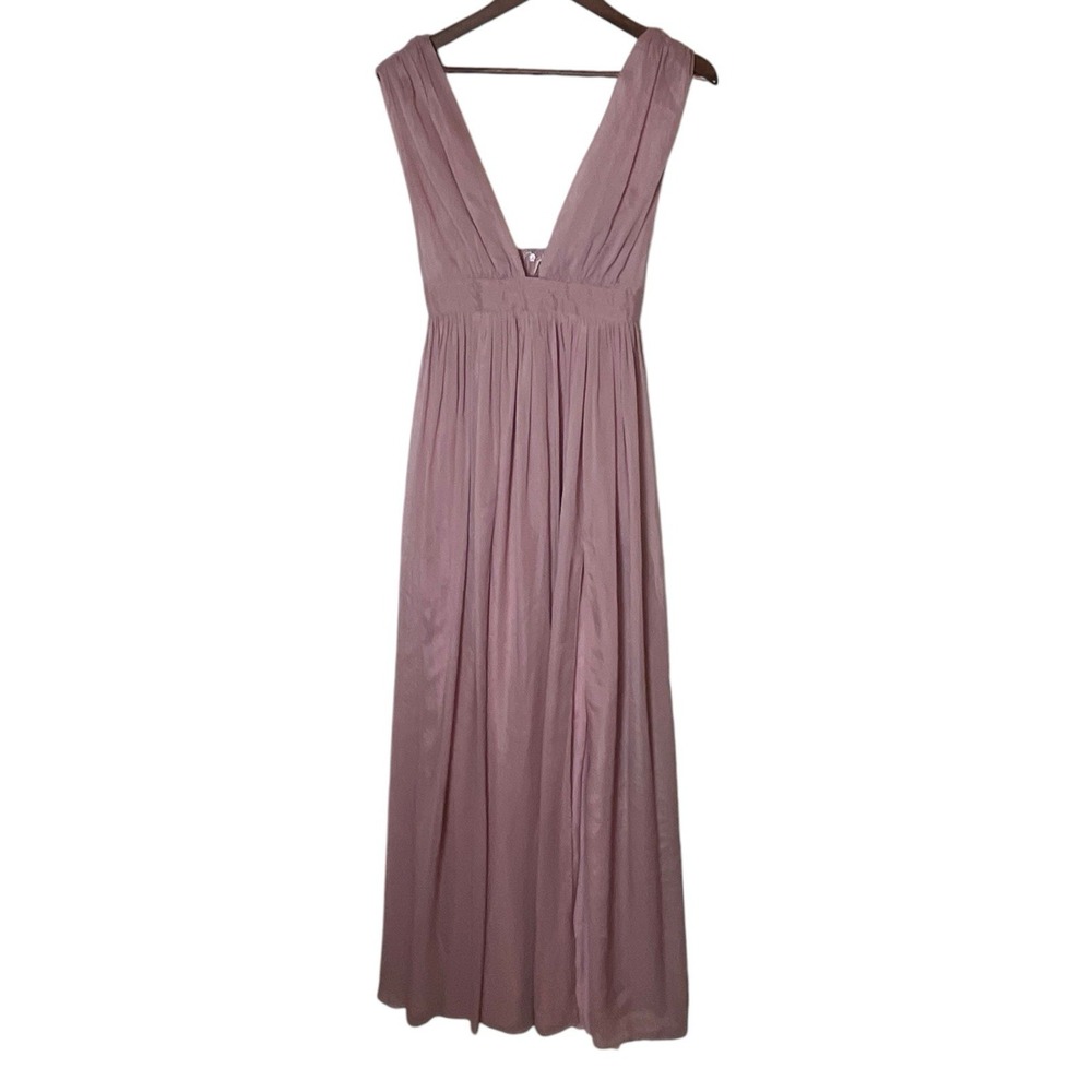 CQ by CQ Mauve Pink Shimmer V-Neck Maxi Dress Pleated Waist Slit Small